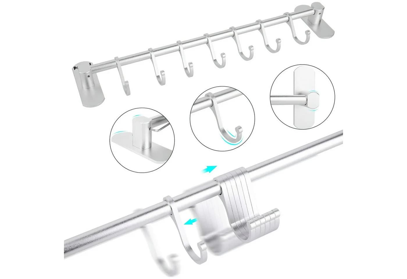 SURFOU Hakenleiste Küche Selbstklebend Aluminium 7 Haken - Bild 4