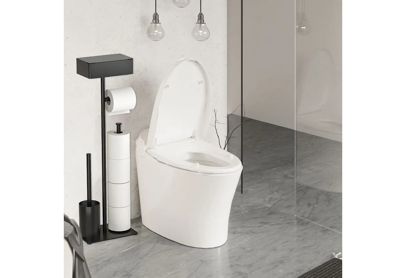 SURFOU Toilettenpapierhalter Stehend mit Klobürste & Glasregal Edelstahl