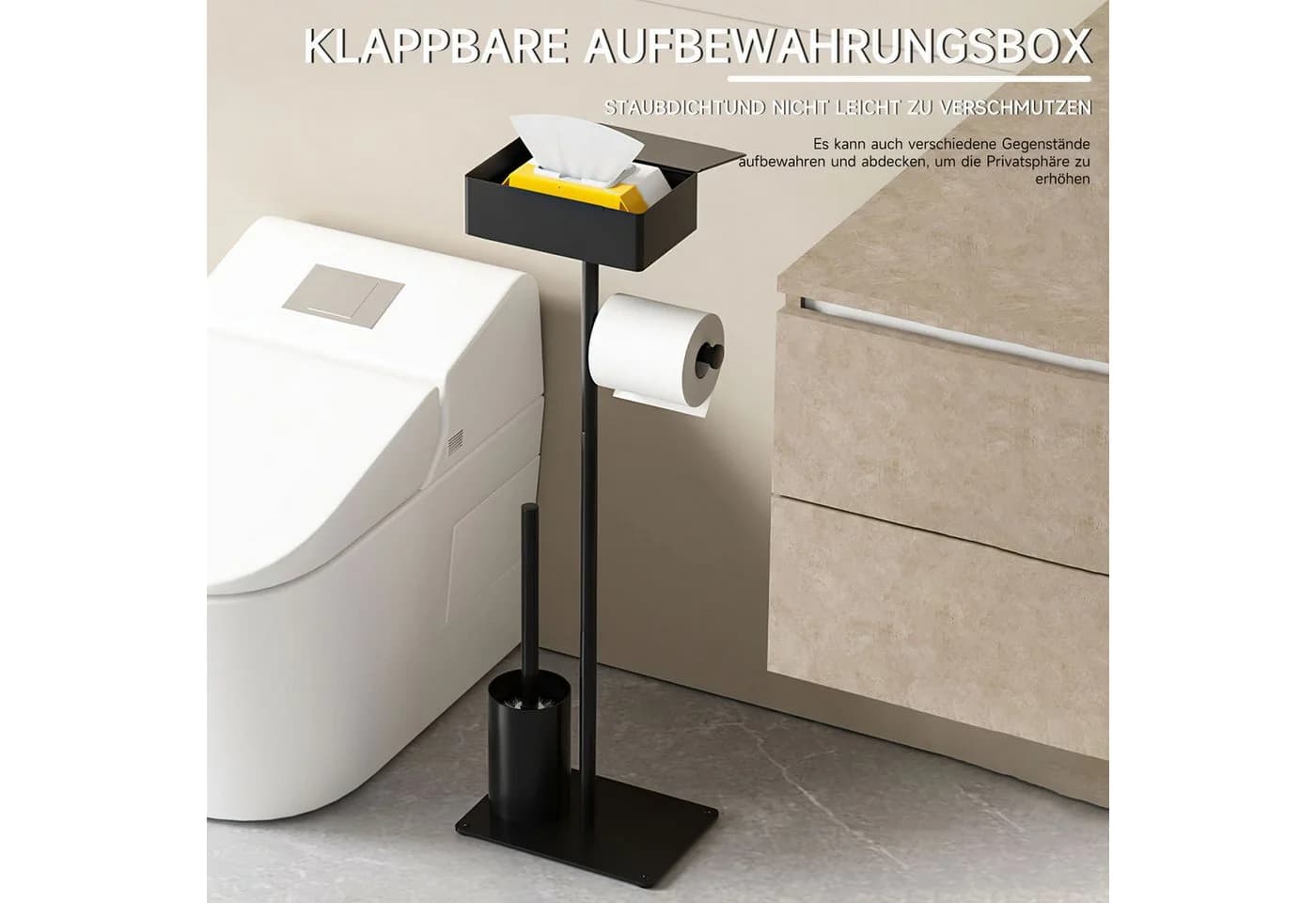 SURFOU Toilettenpapierhalter Stehend mit Klobürste & Glasregal Edelstahl - Bild 5