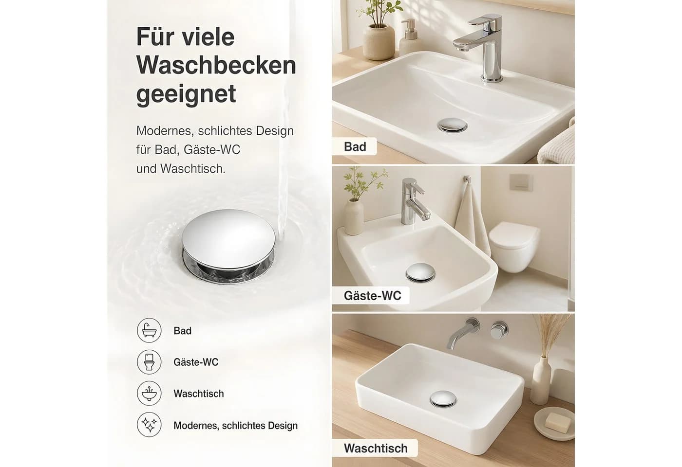 SURFOU Edelstahl Pop-up Ablaufventil für Waschbecken - Bild 3