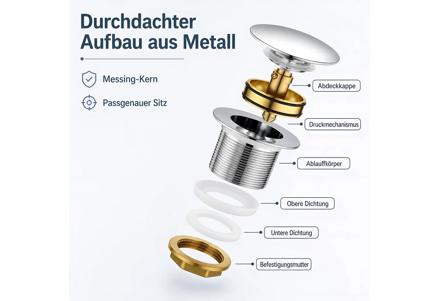 SURFOU Edelstahl Pop-up Ablaufventil für Waschbecken - Bild 4