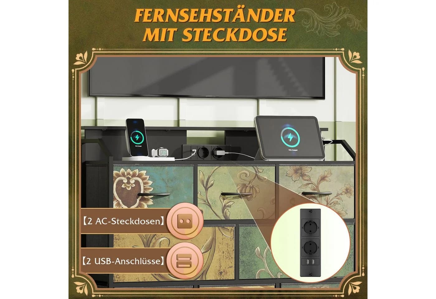 WLIVE Kommode 8 Schubladen mit LED & Ladestation Weiß/Braun - Bild 5