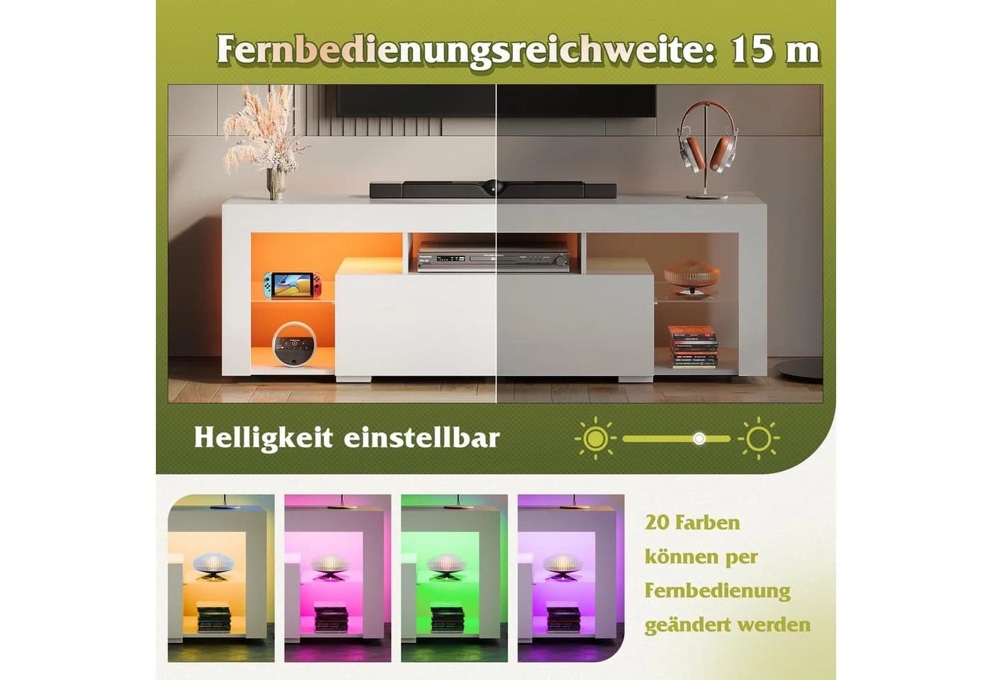 WLIVE TV-Lowboard mit RGB-LED Glasböden Schwarz/Weiß - Bild 4