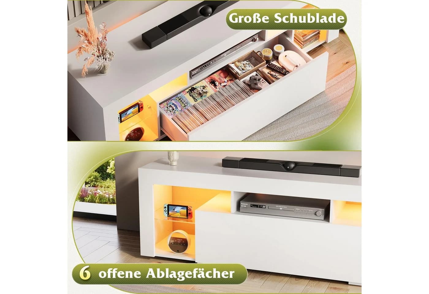 WLIVE TV-Lowboard mit RGB-LED Glasböden Schwarz/Weiß - Bild 5