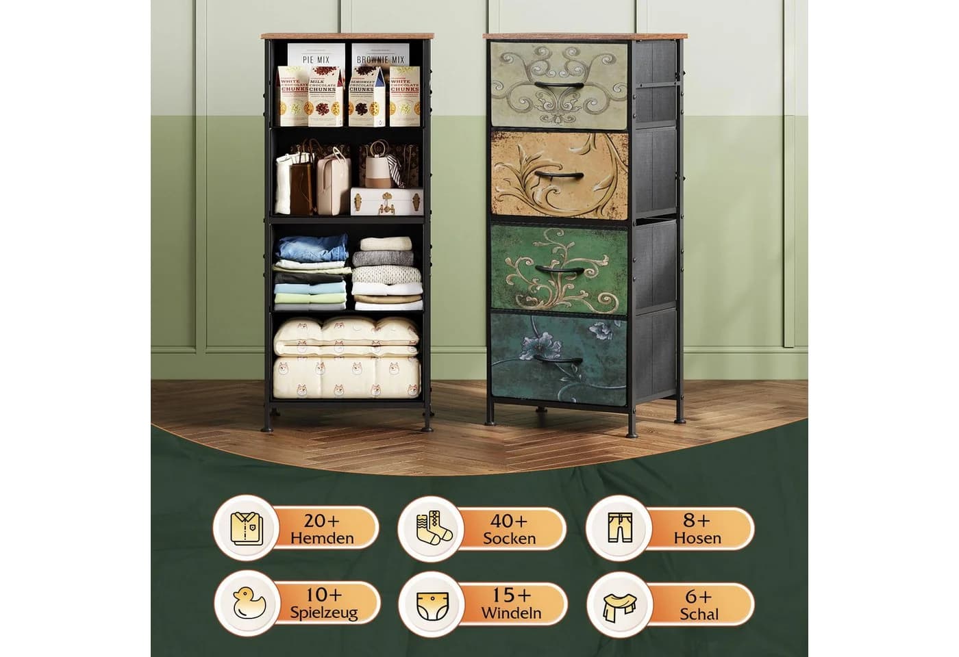 WLIVE Kommode mit 4 Stoffschubladen, 40x30x98 cm, Stahlgestell - Bild 4