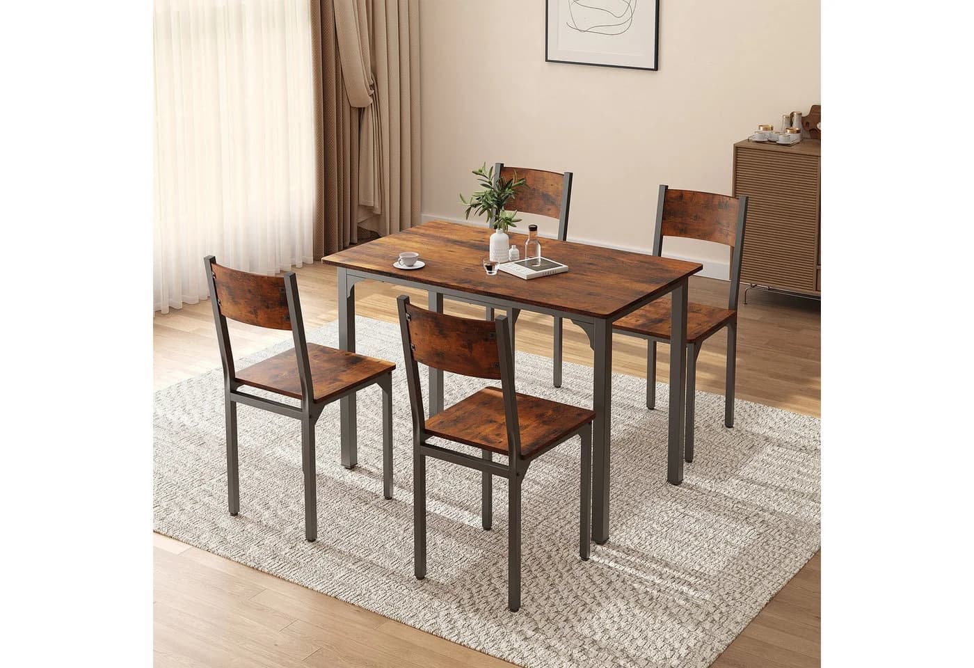 JOIVI Essgruppe 5-Tlg. Esstisch Set Vintagebraun Metallgestell