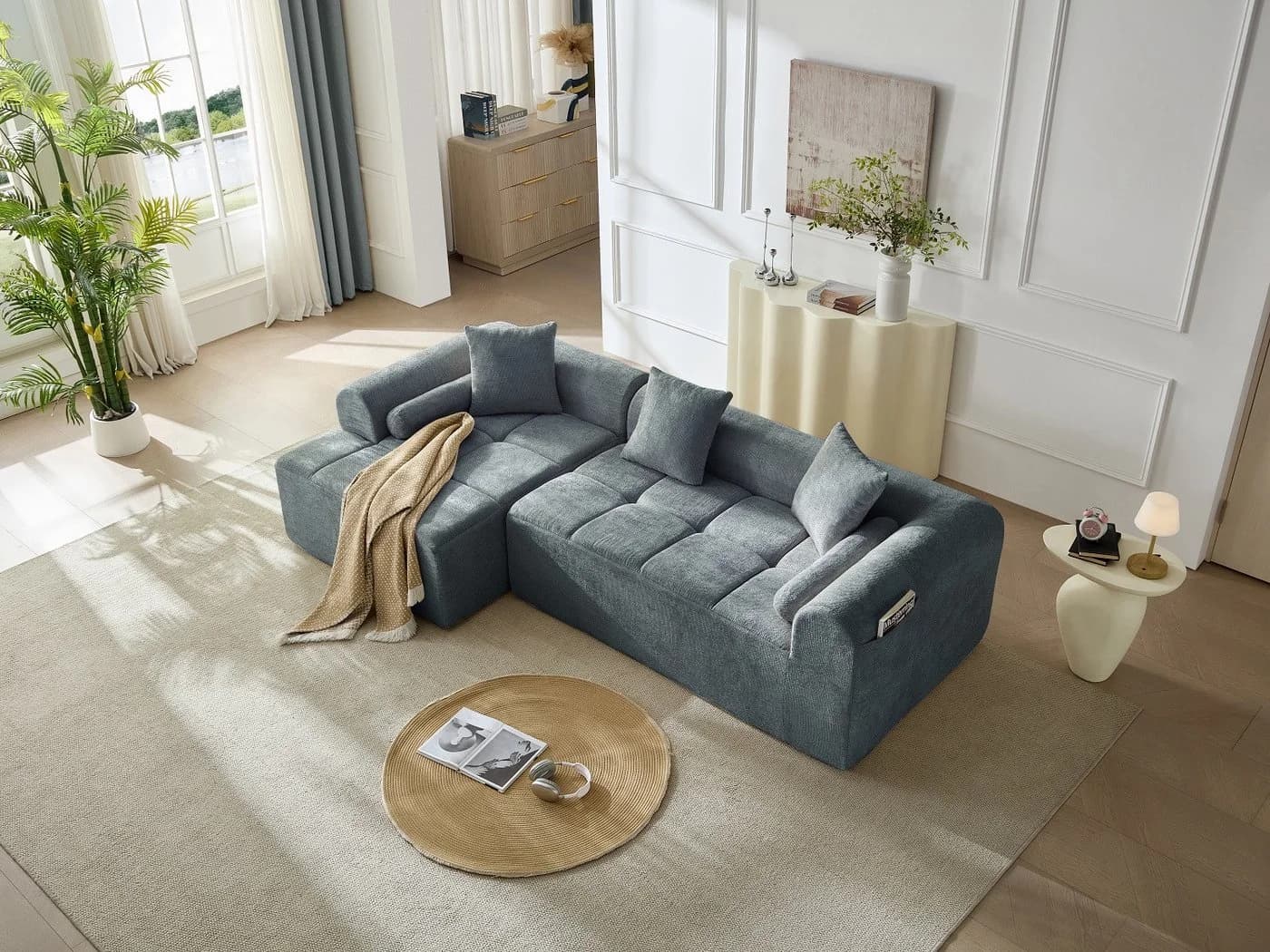 Sinaopus Ecksofa Modulares Sofa aus Chenille Blau mit Komfortpolsterung - Bild 3