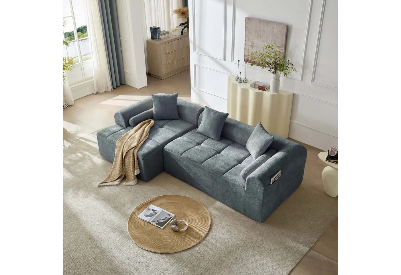 Sinaopus Ecksofa Modulsofa Chenille Blau Modernes Lounge Sofa - Bild 2