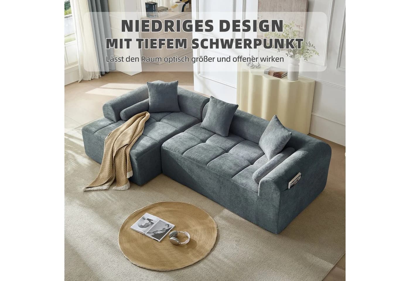 Sinaopus Ecksofa Modulsofa Chenille Blau Modernes Lounge Sofa - Bild 5