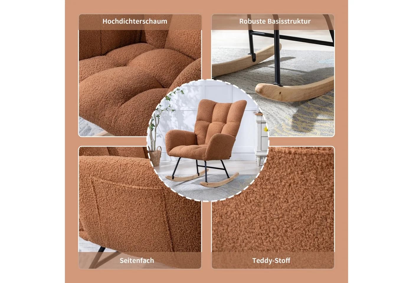 Vankel Schaukelstuhl mit Teddybezug und ergonomischem Design - Bild 3