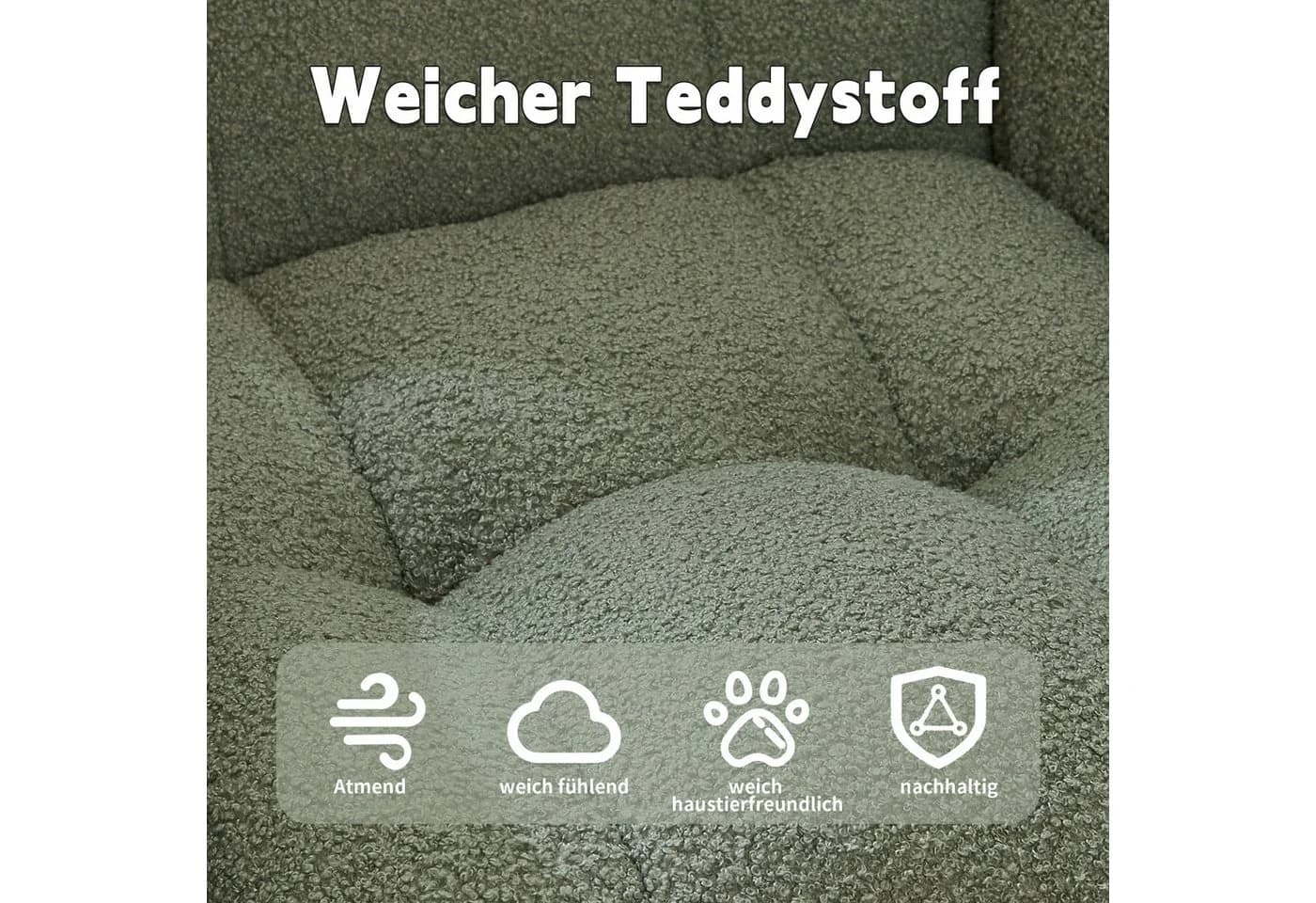 Vankel Schaukelstuhl mit Hocker, Teddy-Bezug Grün, hohe Rückenlehne