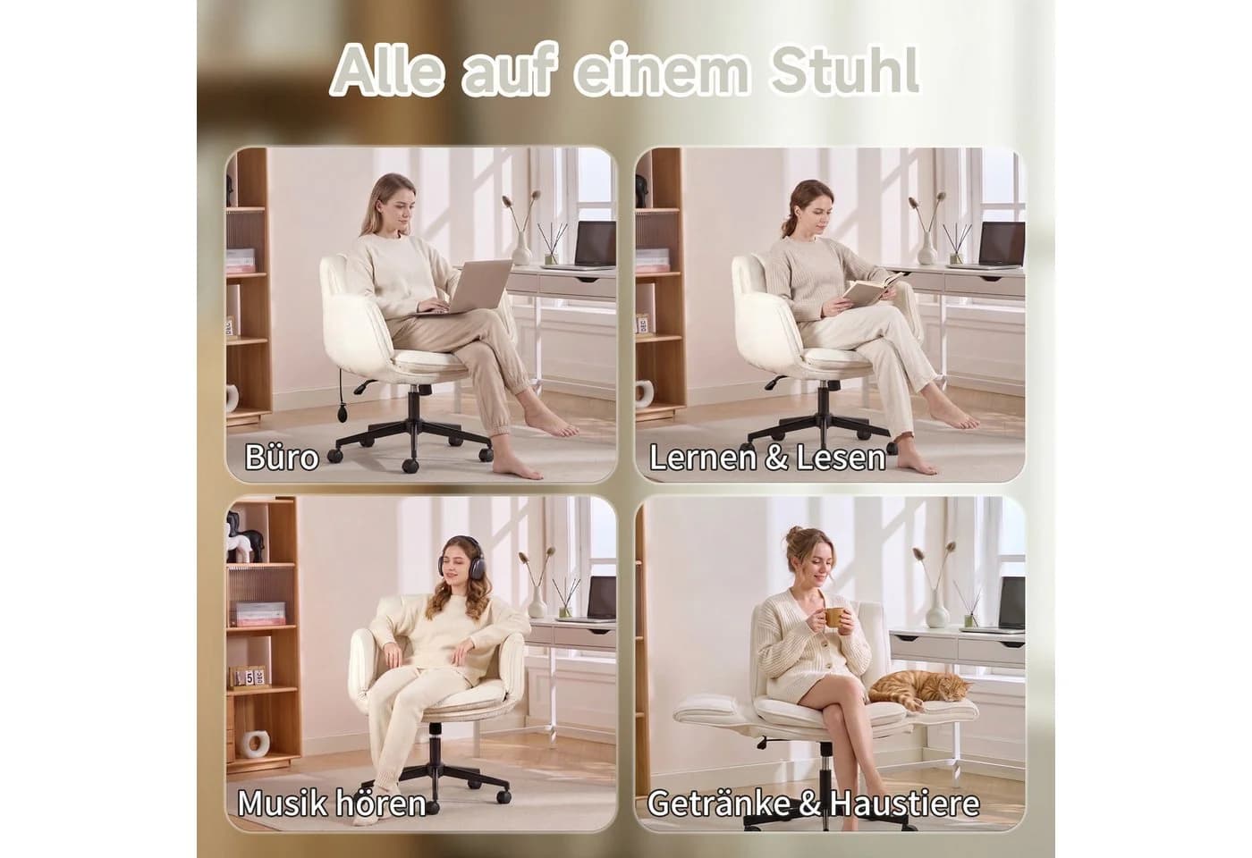 Vankel Bürostuhl Chenille Bezug 5-fach verstellbare Armlehnen weiß - Bild 4
