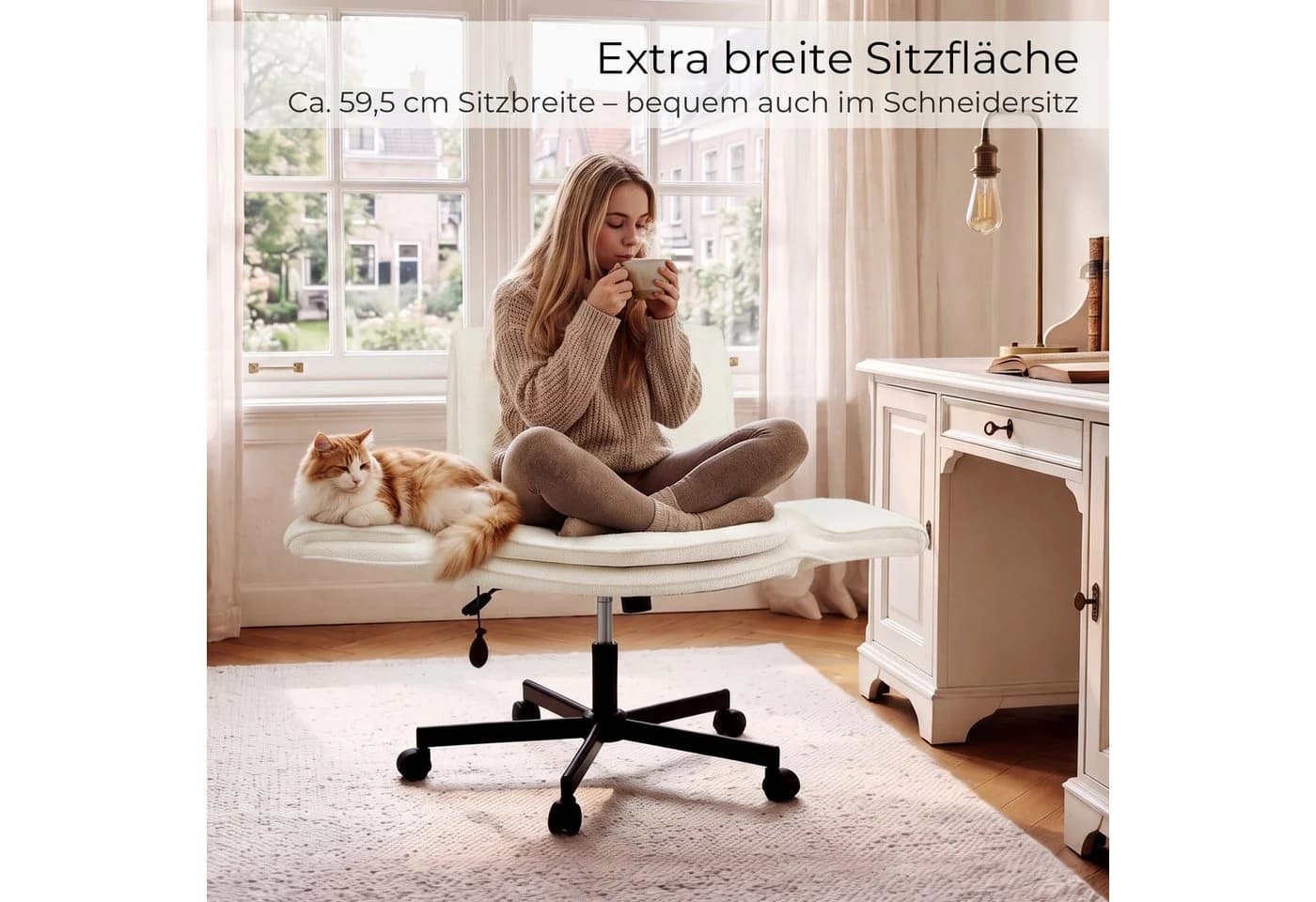 Vankel Ergonomischer Drehstuhl Weiß mit Lordosenstütze und klappbaren Armlehnen