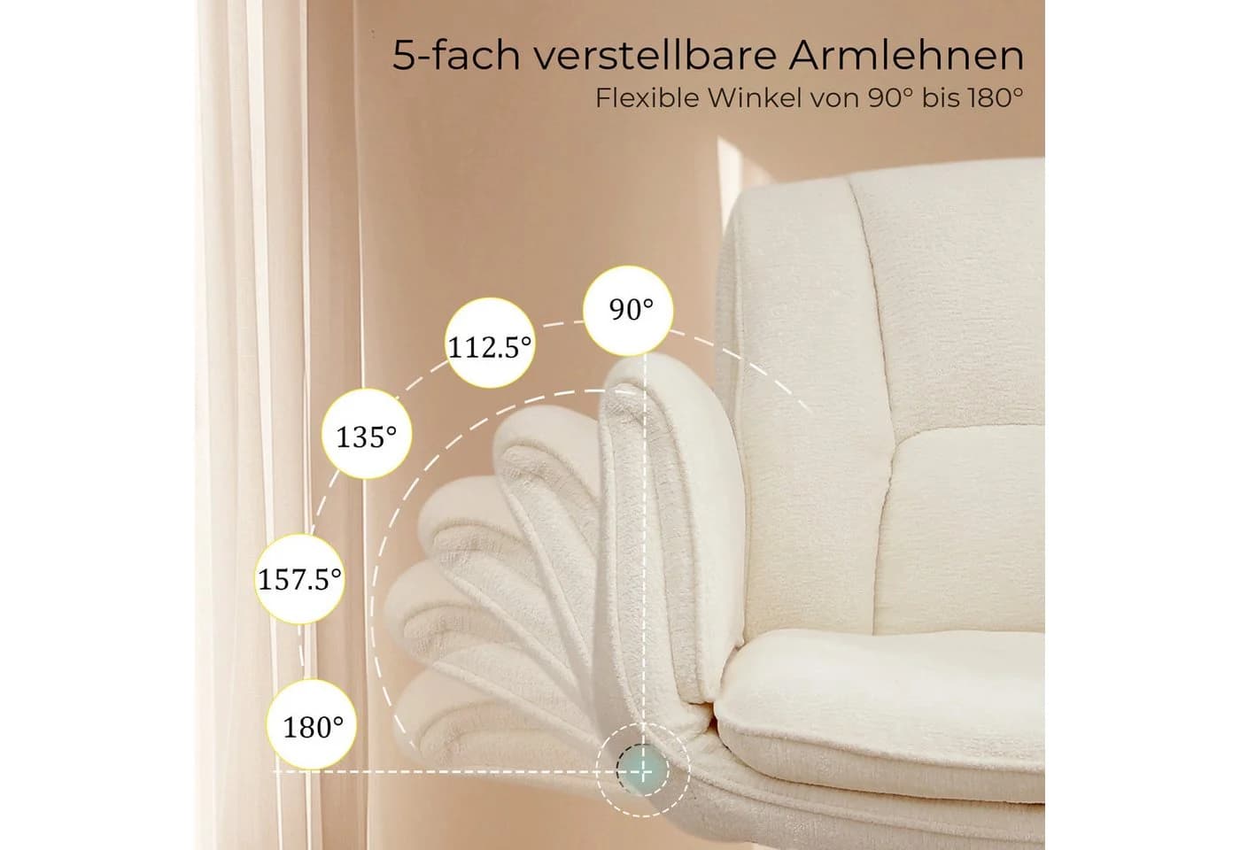 Vankel Ergonomischer Drehstuhl Weiß mit Lordosenstütze und klappbaren Armlehnen - Bild 3
