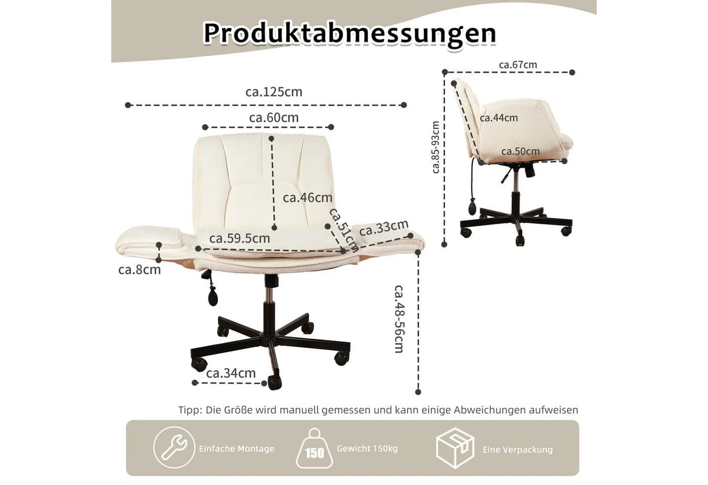 Vankel Ergonomischer Drehstuhl Weiß mit Lordosenstütze und klappbaren Armlehnen - Bild 5