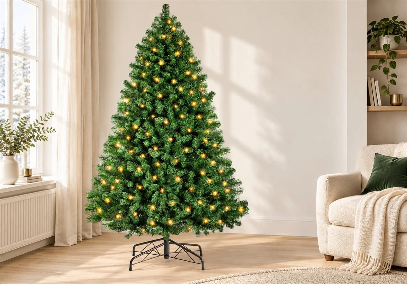 Vankel Künstlicher Weihnachtsbaum Grün mit Beleuchtung und Metallständer