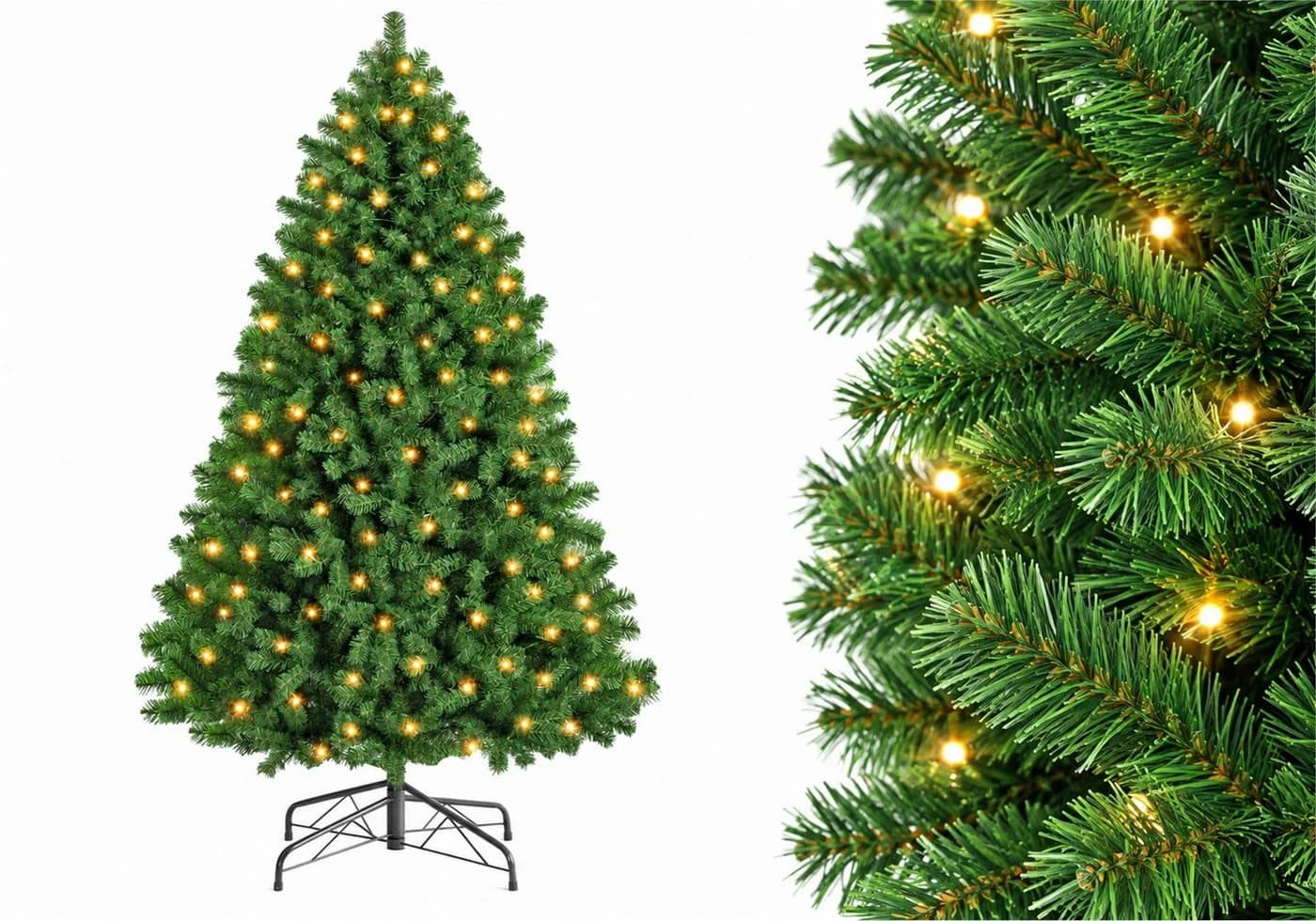 Vankel Künstlicher Weihnachtsbaum Grün mit Beleuchtung und Metallständer - Bild 2
