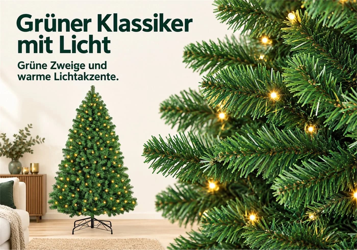 Vankel Künstlicher Weihnachtsbaum Grün mit Beleuchtung und Metallständer - Bild 3