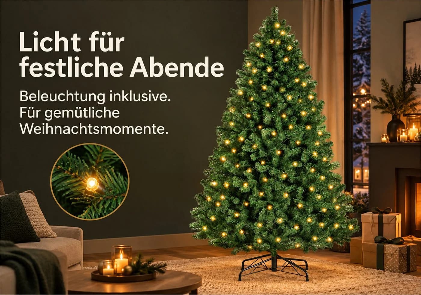 Vankel Künstlicher Weihnachtsbaum Grün mit Beleuchtung und Metallständer - Bild 4
