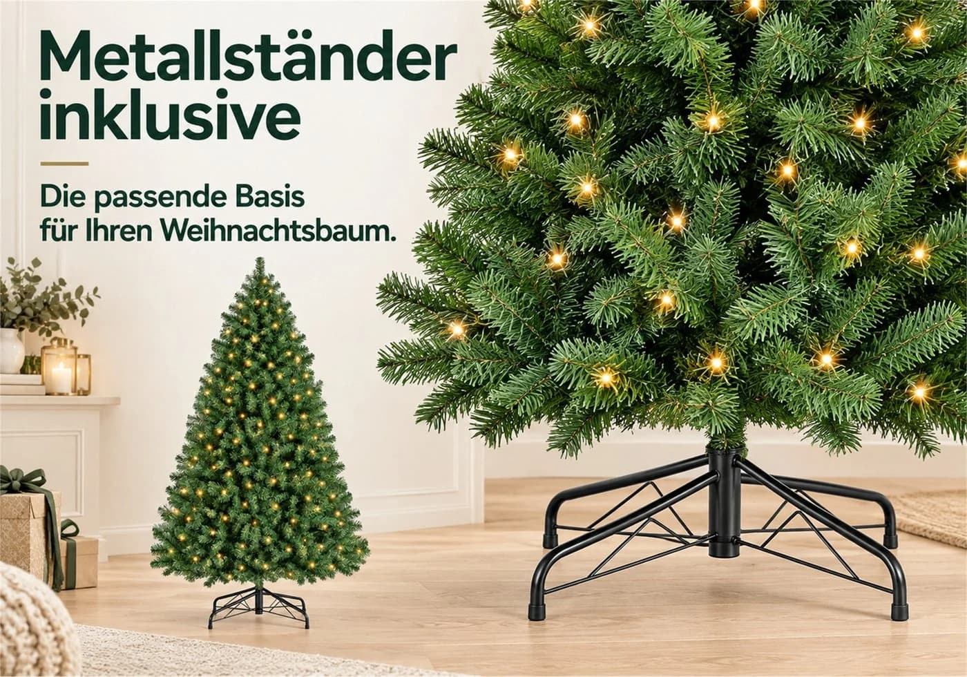 Vankel Künstlicher Weihnachtsbaum Grün mit Beleuchtung und Metallständer - Bild 5