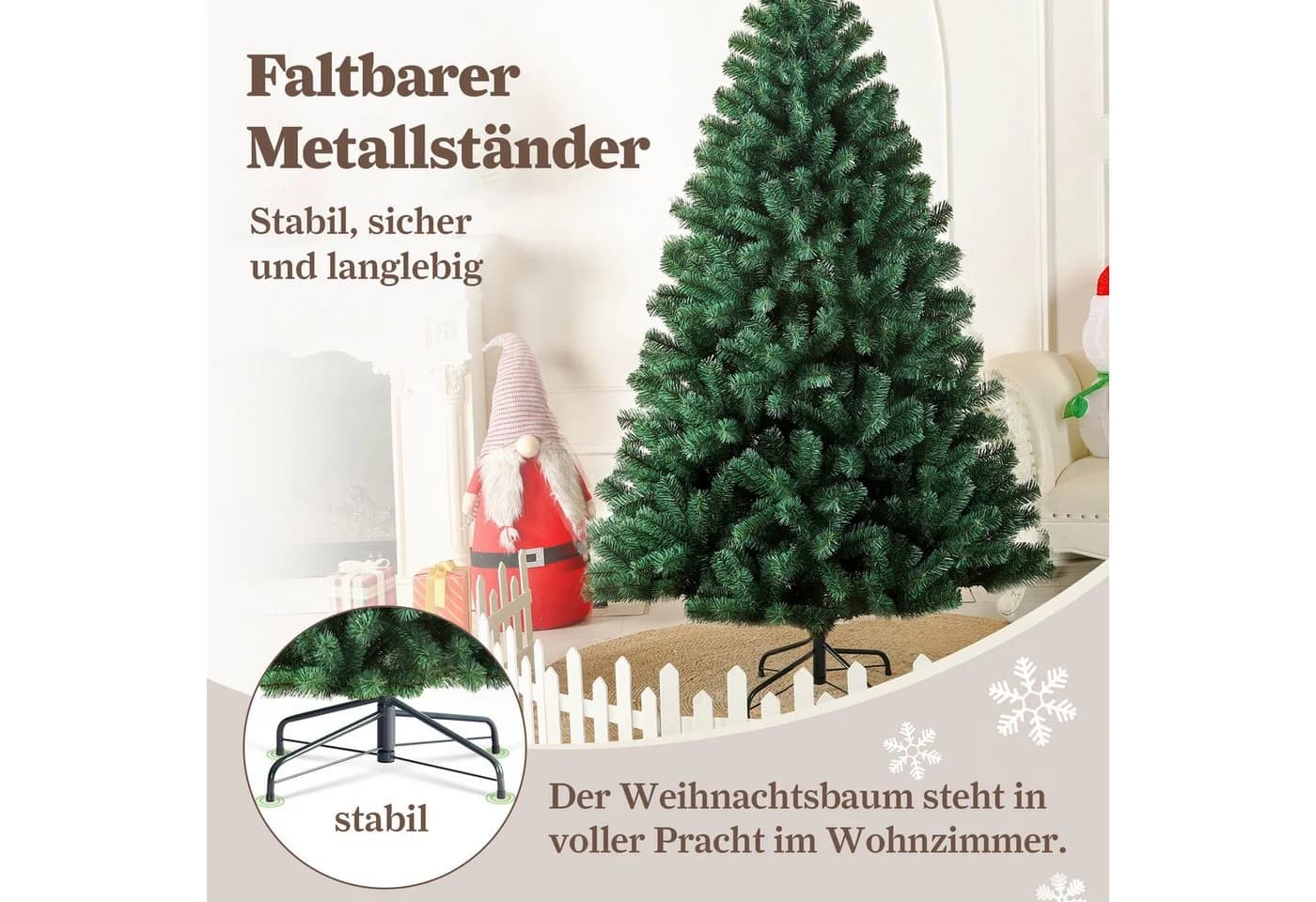 WHEELYOU Künstlicher Weihnachtsbaum Nordmanntanne 180cm PVC mit Metallständer