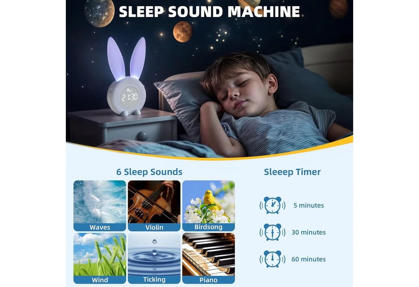 EXTSUD LED Nachtlicht Kinder Lichtwecker Weiß Snooze-Funktion - Bild 3