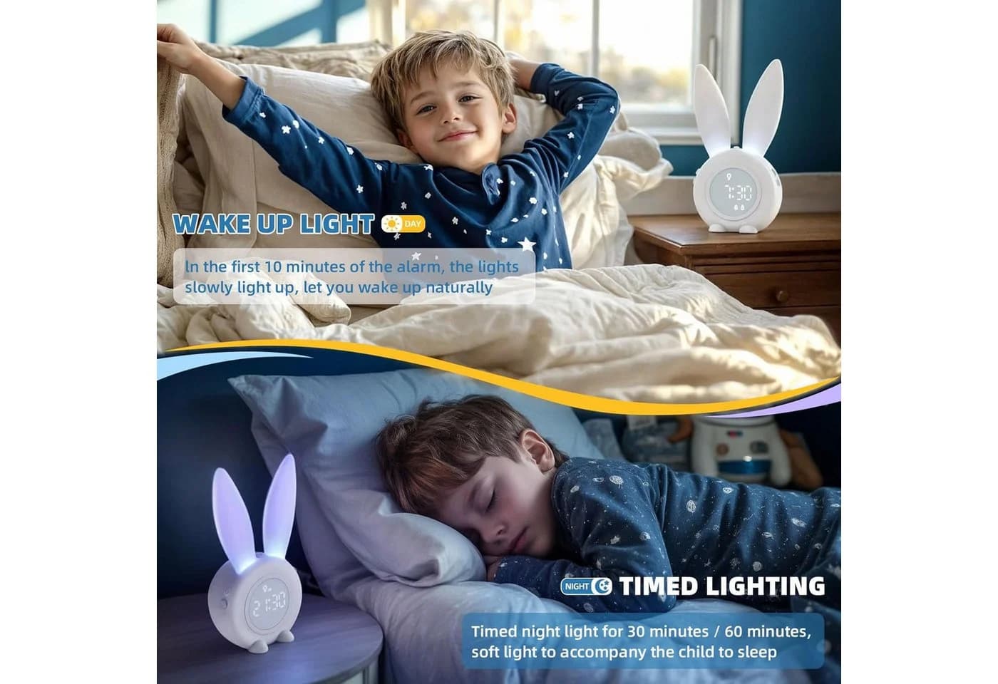 EXTSUD LED Nachtlicht Kinder Lichtwecker Weiß Snooze-Funktion - Bild 4