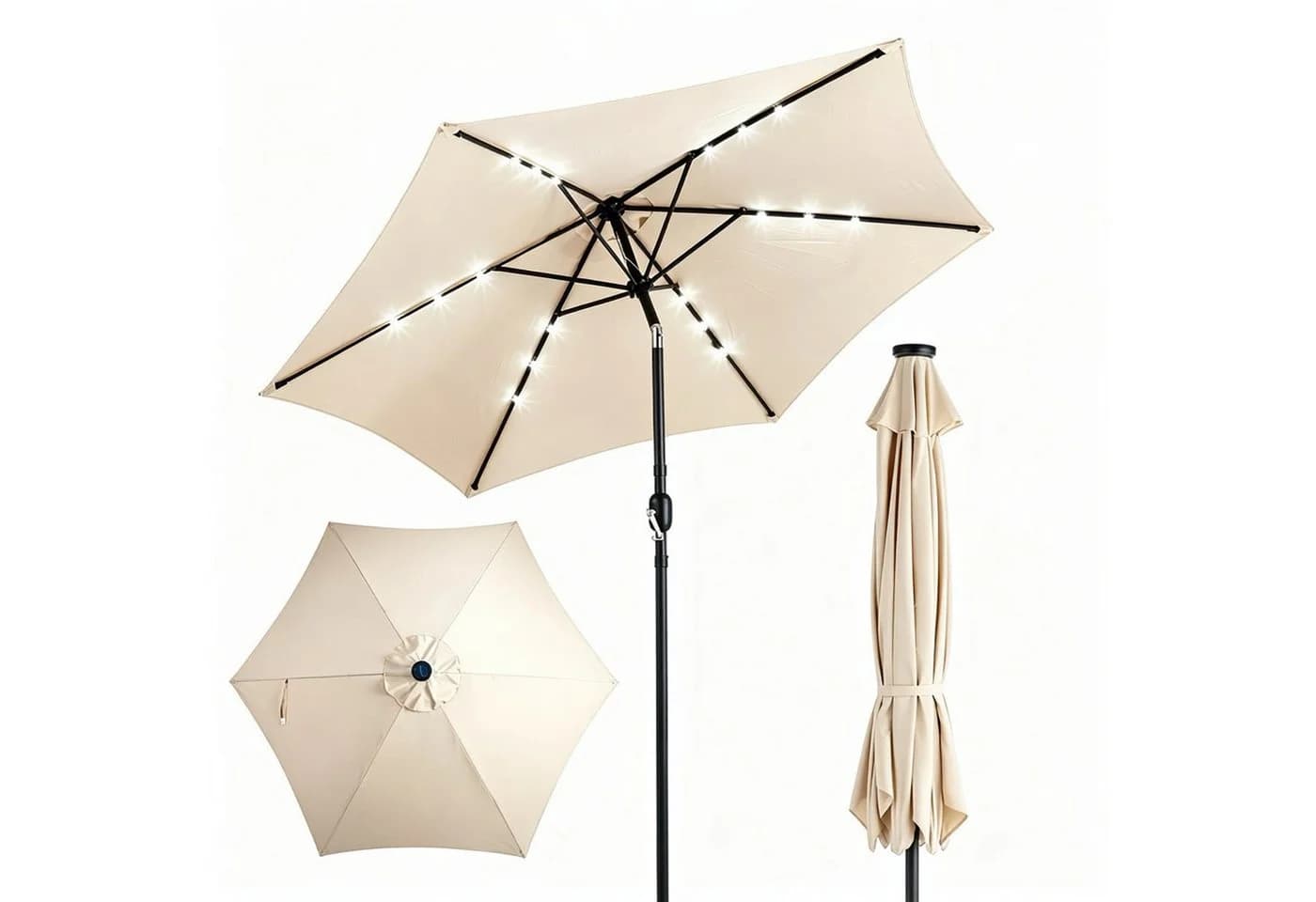 ibettertec Terrassenschirm 9ft Beige mit Solar-LED & Kurbel - Bild 2