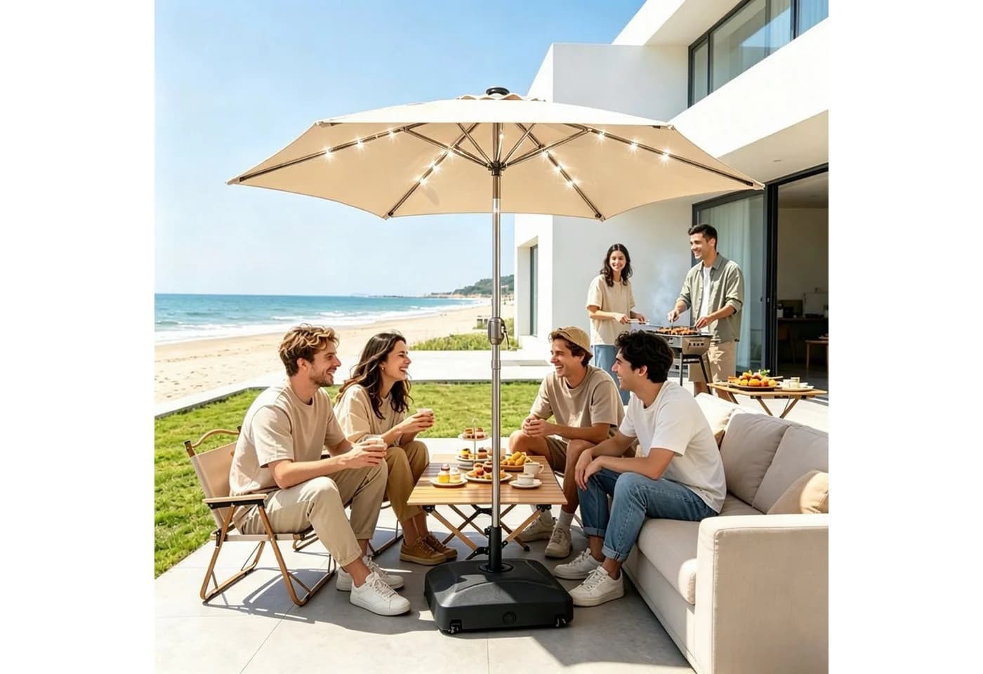 ibettertec Terrassenschirm 9ft Beige mit Solar-LED & Kurbel - Bild 5