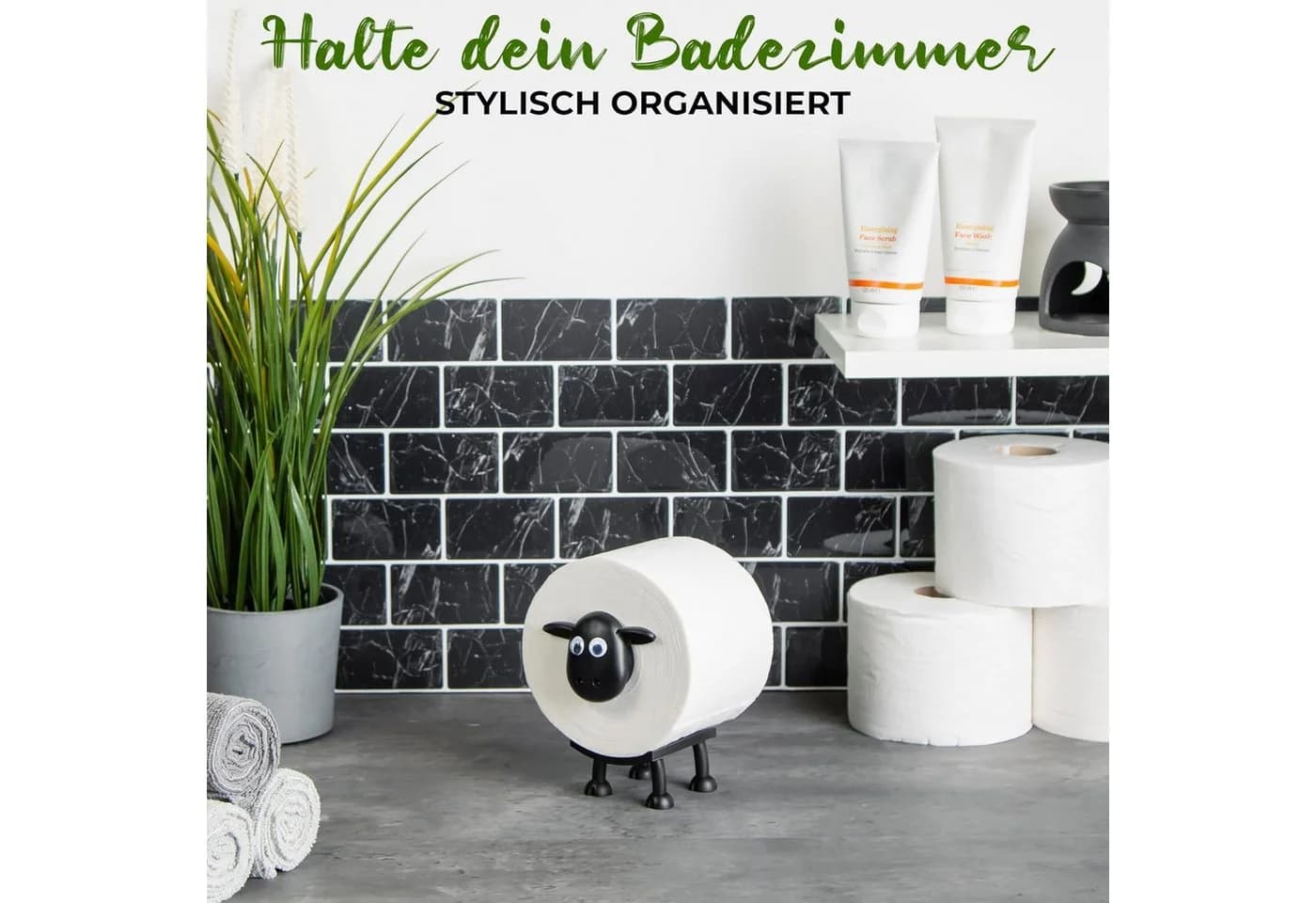 Fyrove Toilettenpapierhalter Selbstklebend Schwarz Schaf-Design - Bild 4