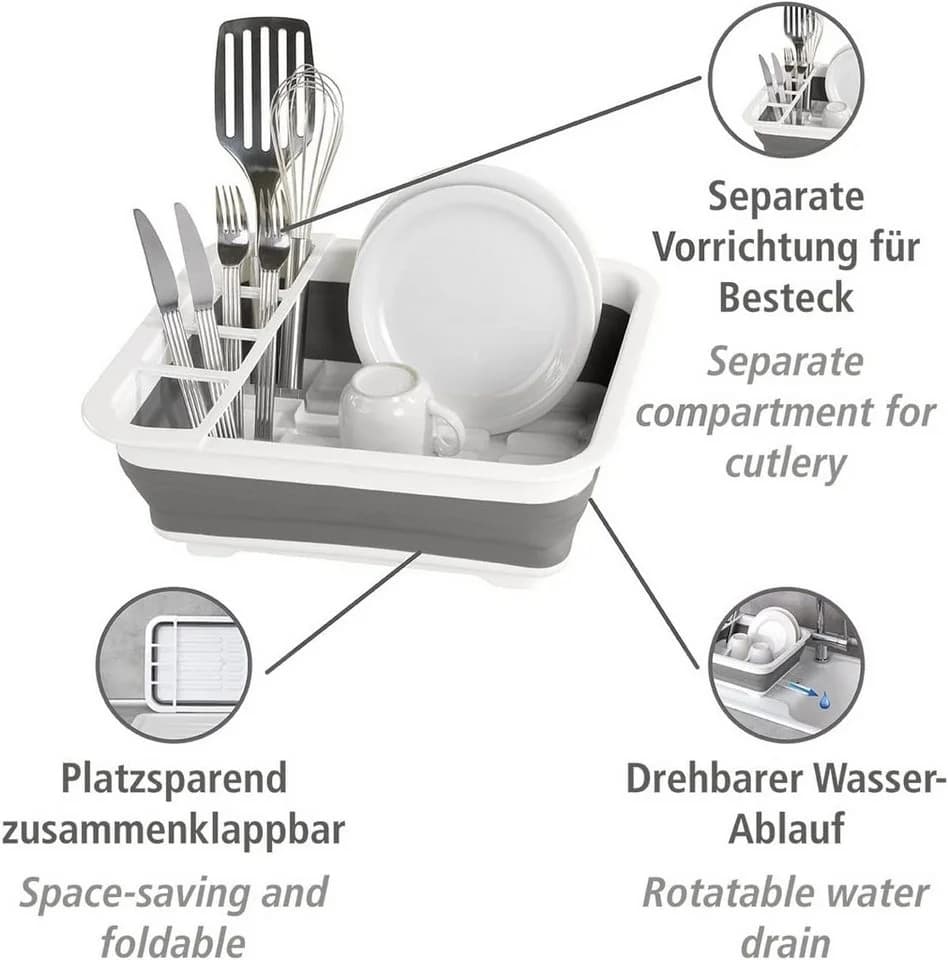 ibettertec Geschirrständer Weiß Zusammenklappbar mit Besteckhalter - Bild 3