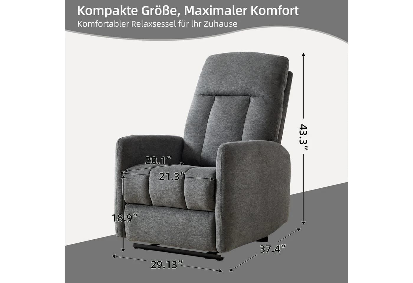 CANMOV Elektrischer TV-Sessel Grau mit Liegefunktion