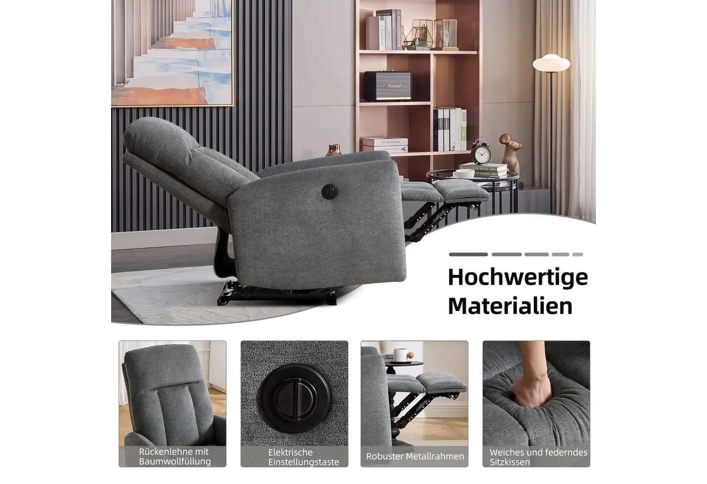 CANMOV Elektrischer TV-Sessel Grau mit Liegefunktion - Bild 4