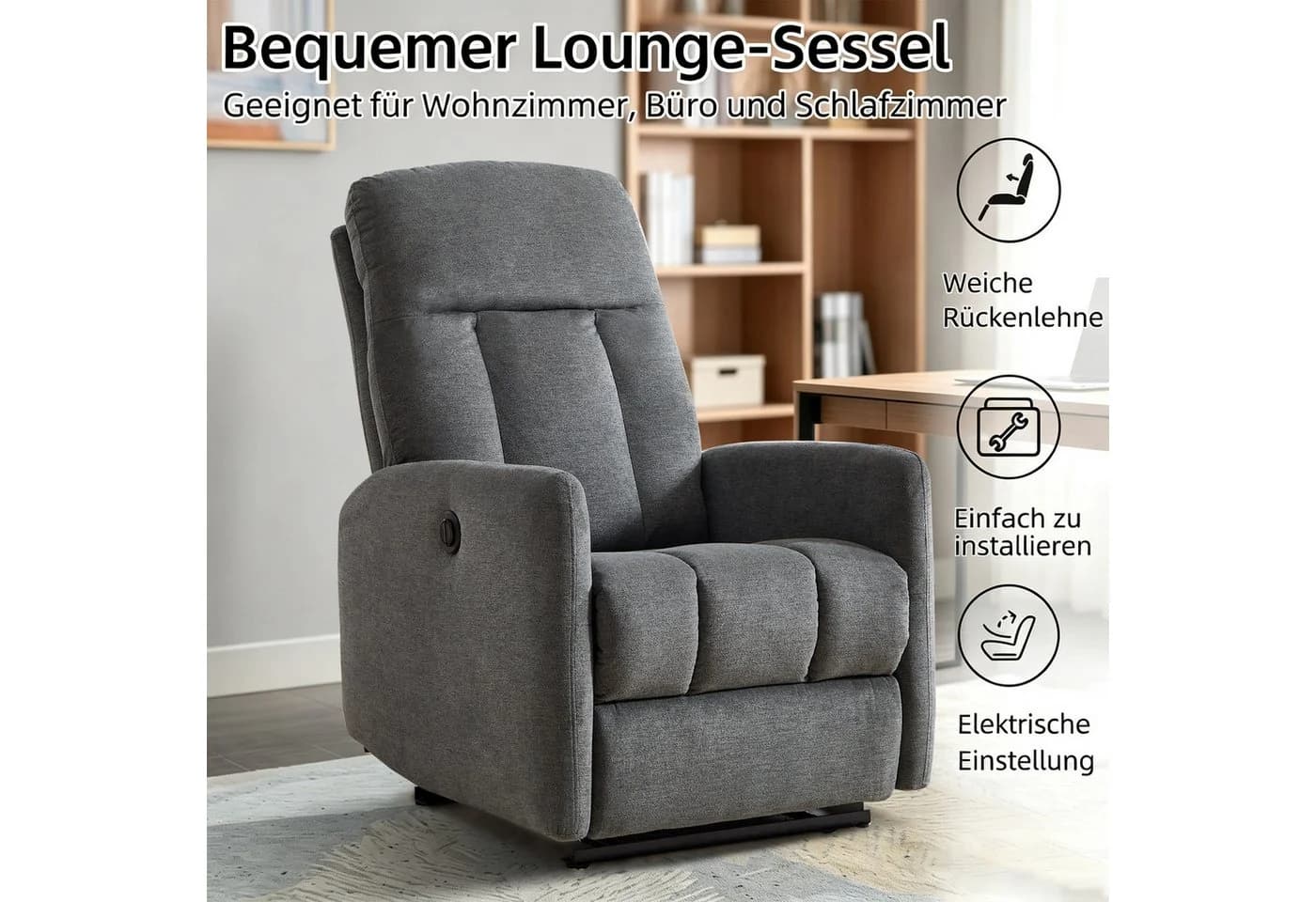 CANMOV Elektrischer TV-Sessel Grau mit Liegefunktion - Bild 5
