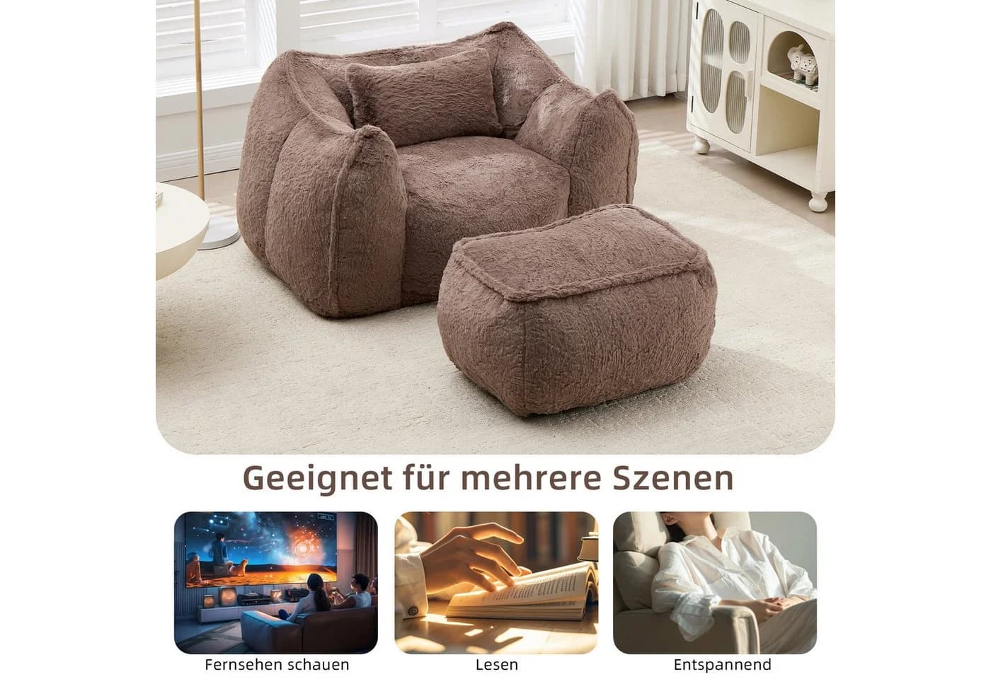 CANMOV Relaxsessel mit Hocker Katzenohr Teddy-Stoff - Bild 4