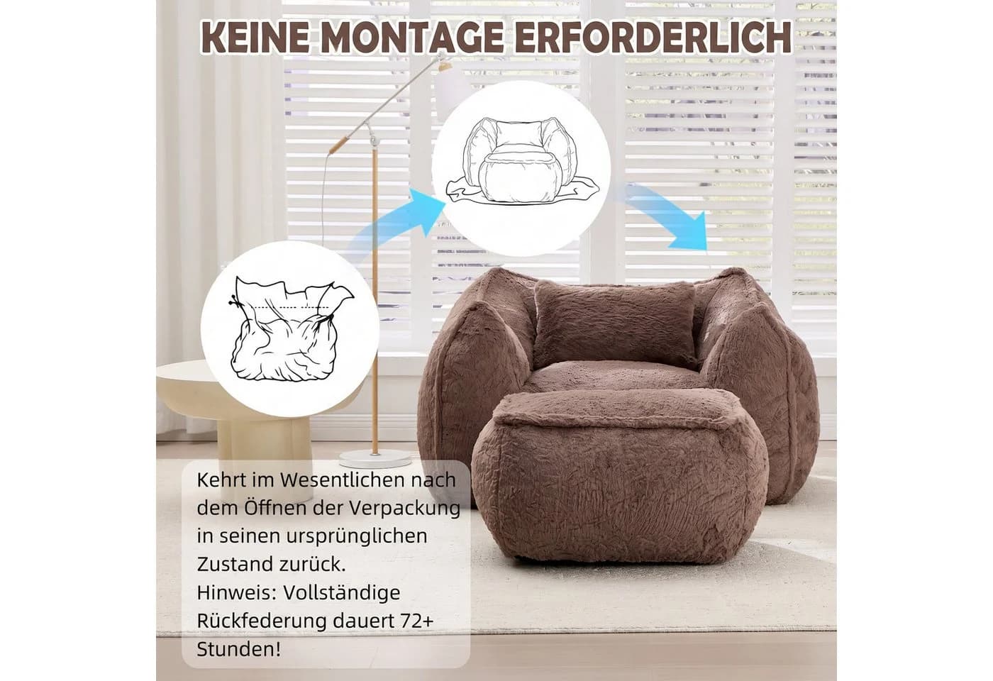 CANMOV Relaxsessel mit Hocker Katzenohr Teddy-Stoff - Bild 5
