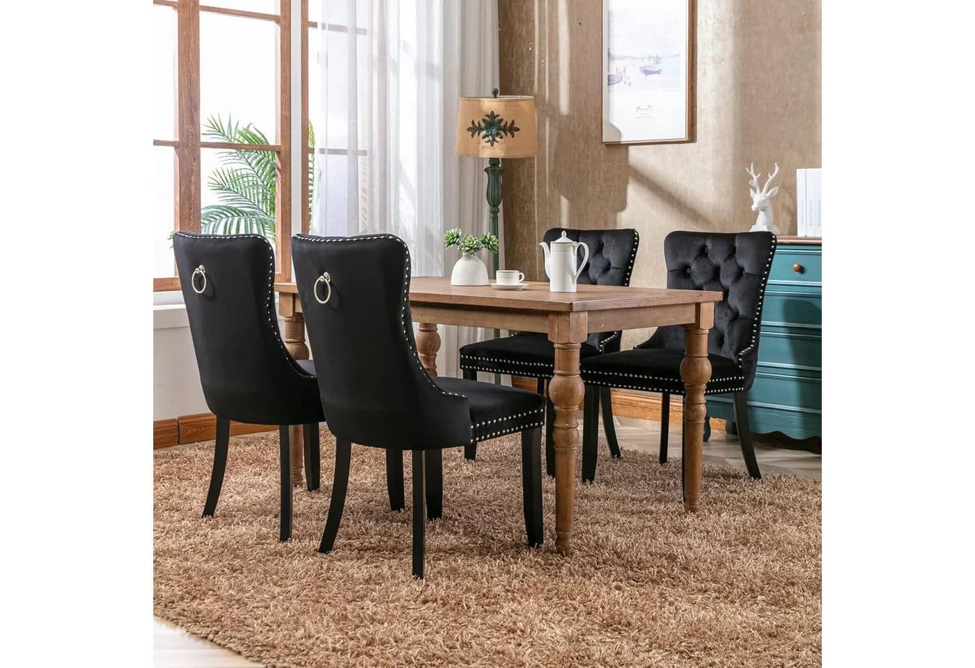 ANYSUN Esszimmerstuhl Chesterfield Samt Schwarz Massivholz Rubberwood - Bild 2