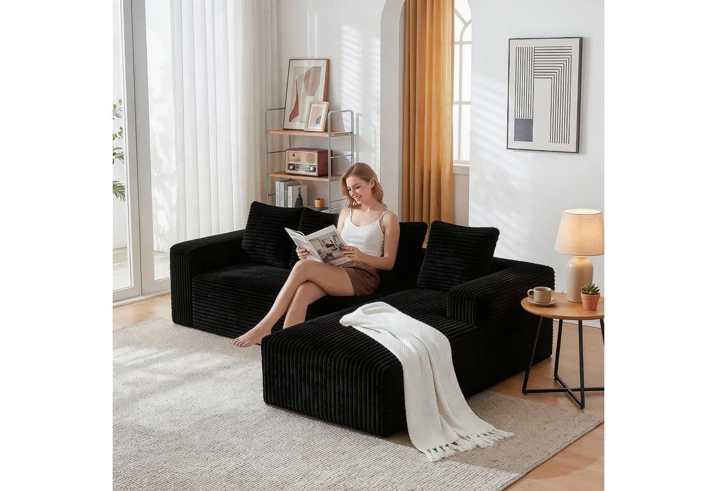 ANYSUN Ecksofa L-Form 4-Sitzer Schwarz Cordsamt Modern - Bild 2