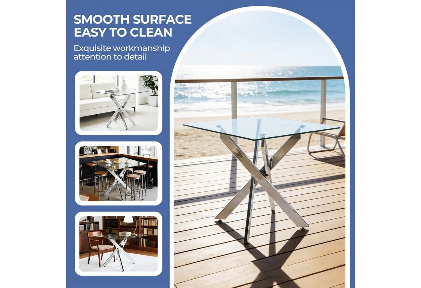 ANYSUN Runder Esstisch Glas Modern Silber/Gold - Bild 5