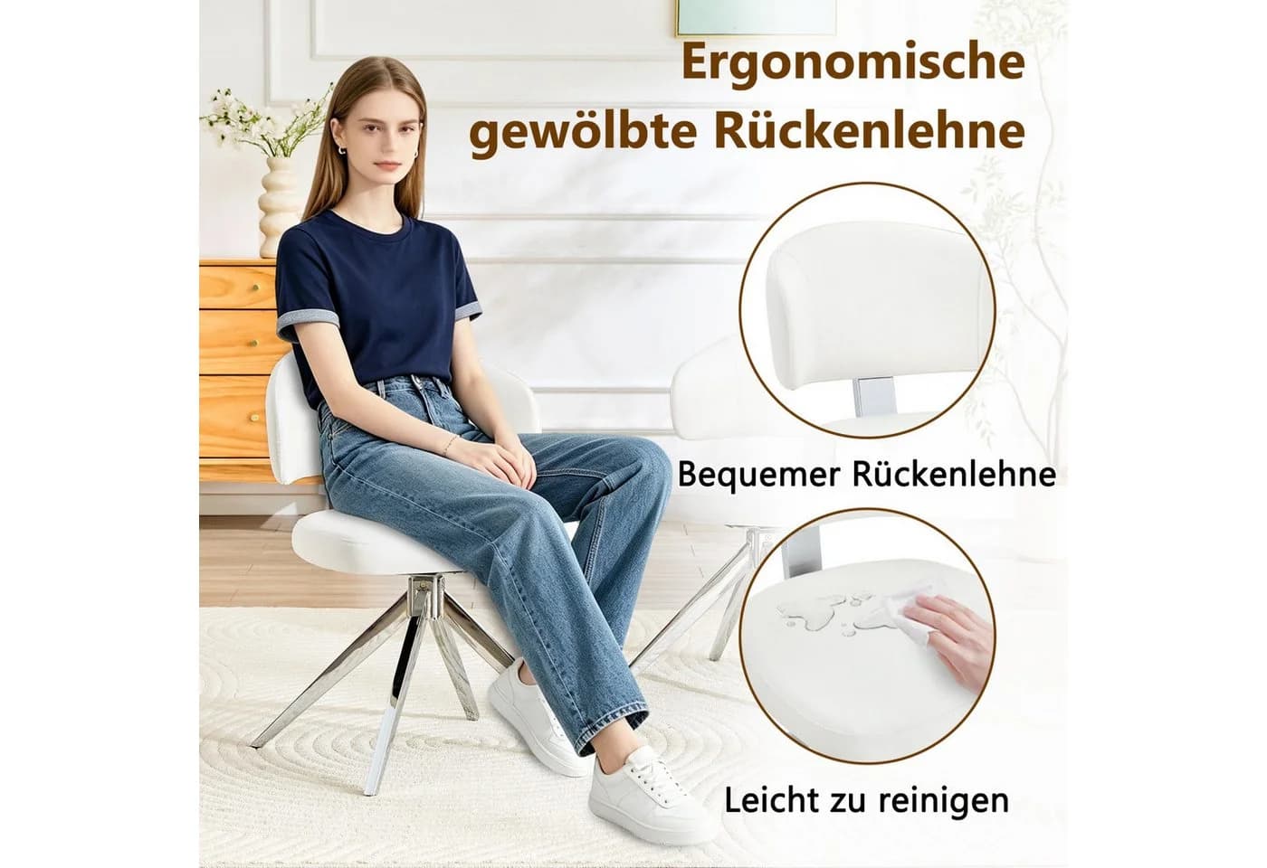 ANYSUN Esszimmerstuhl 2er Set Modern Kunstleder Metall 360° Drehbar - Bild 4