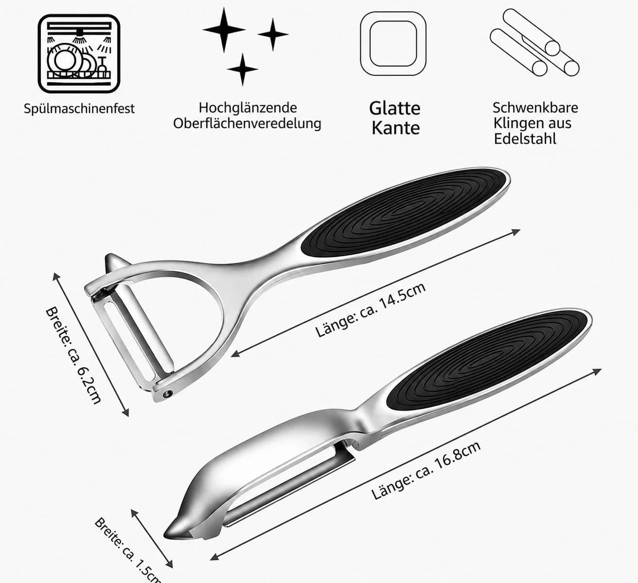 Fyrove Sparschäler 2er Set Edelstahl Y- & I-Form mit Zitrusmessern - Bild 3