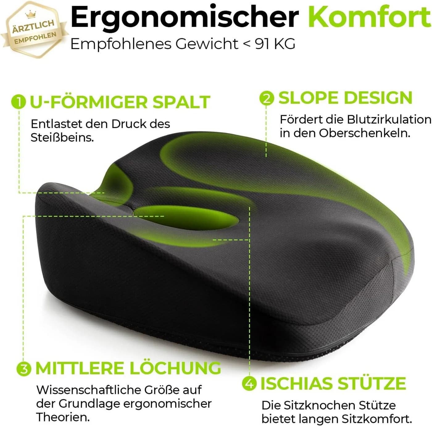 Fyrove Orthopädisches Sitzkissen Schwarz Ergonomisch - Bild 3