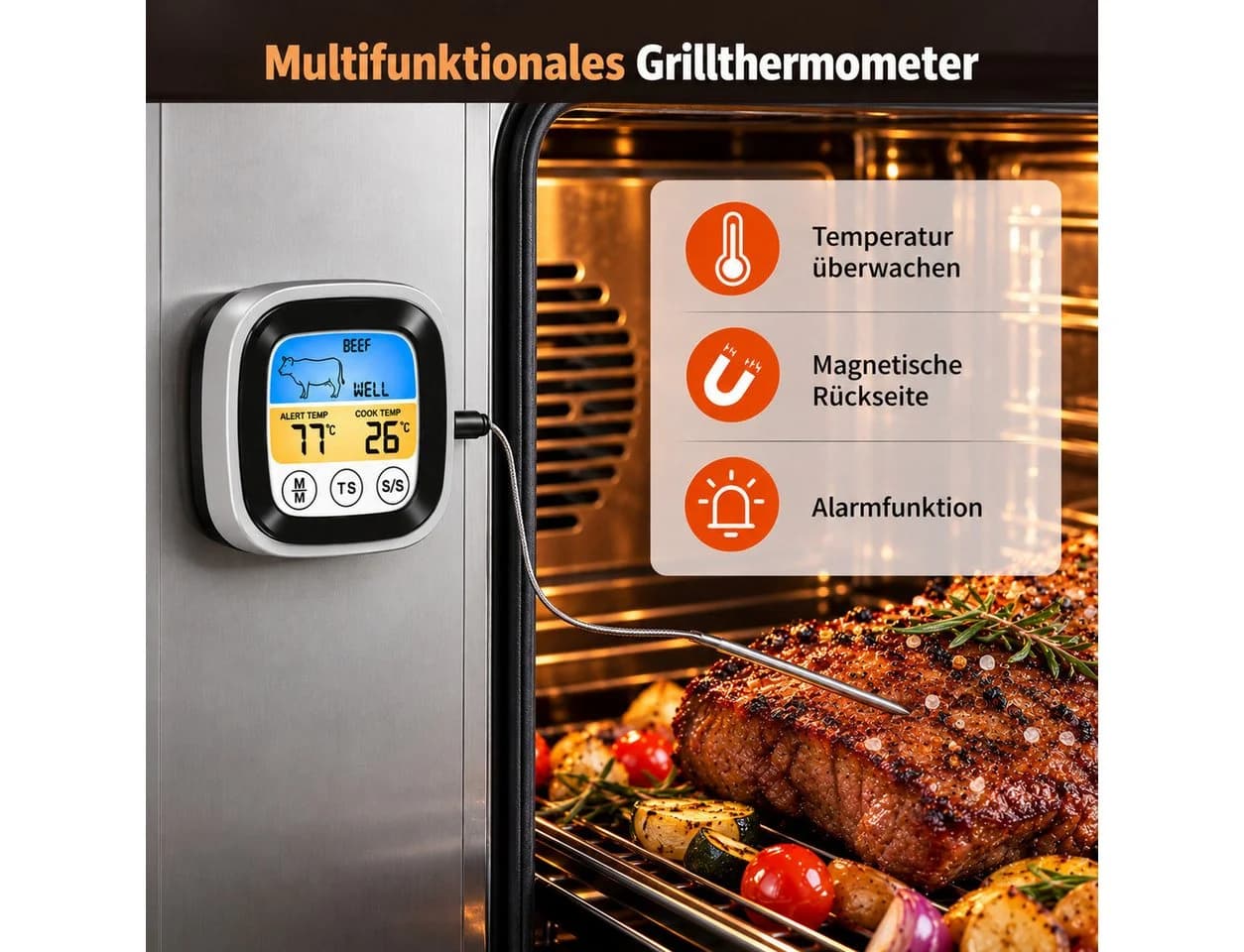 Forrlite Grillthermometer mit Touchscreen & Magnetständer Schwarz