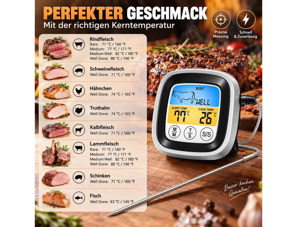 Forrlite Grillthermometer mit Touchscreen & Magnetständer Schwarz - Bild 3