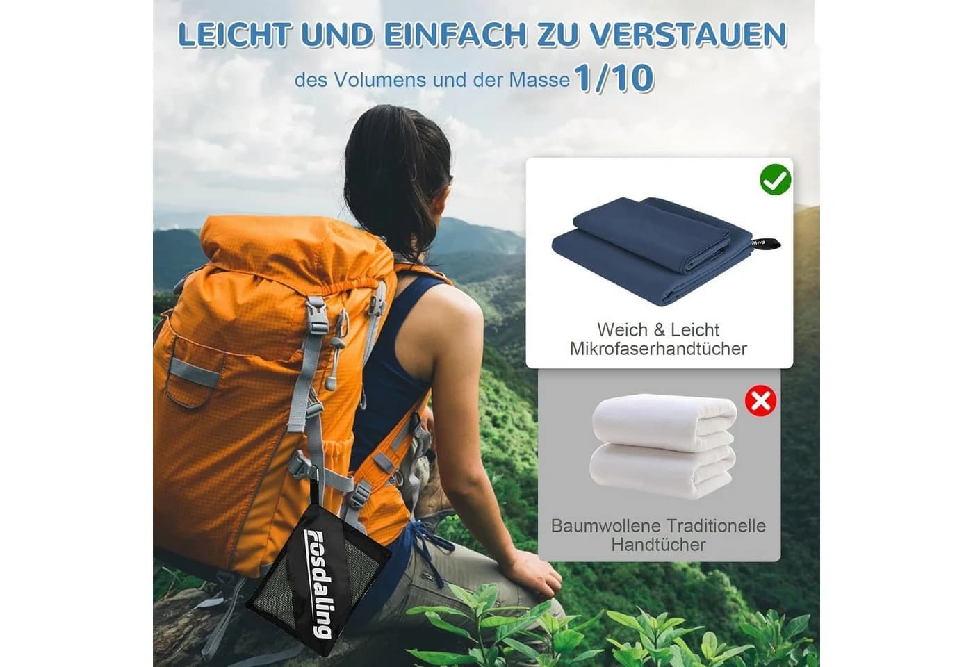 Forrlite Mikrofaser Sporthandtuch 3er Set Dunkelblau - Bild 5