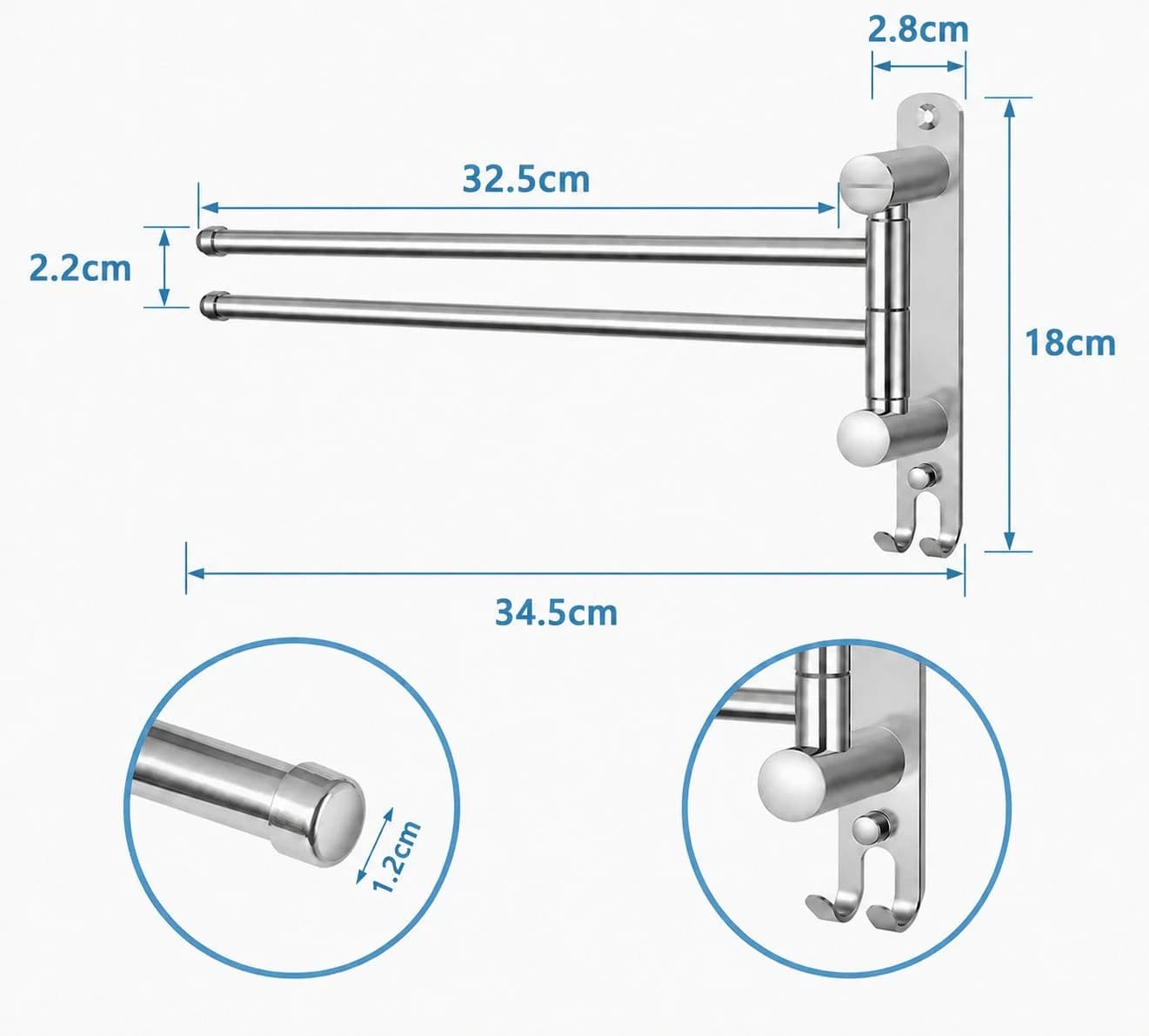 Forrlite Handtuchhalter Wand 180° drehbar Edelstahl Silber