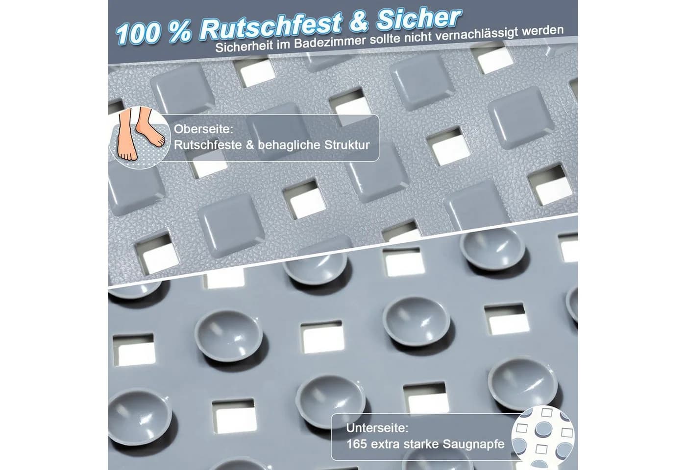 Forrlite Antirutschmatte Duschmatte 53x53 cm Blau - Bild 3