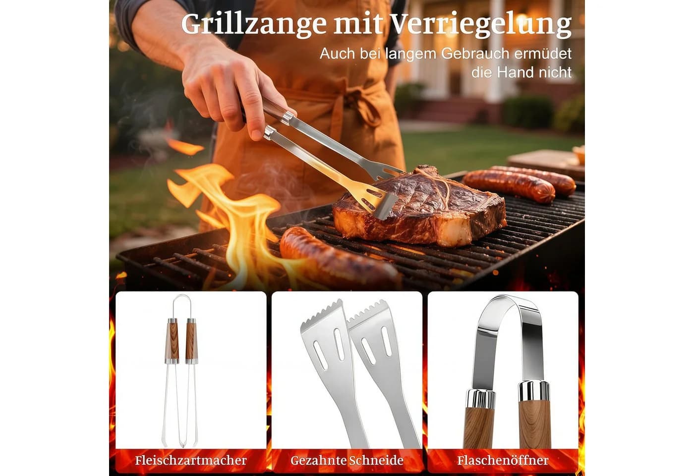 Forrlite Grillbesteck-Set 11-teilig Edelstahl Schwarz - Bild 3