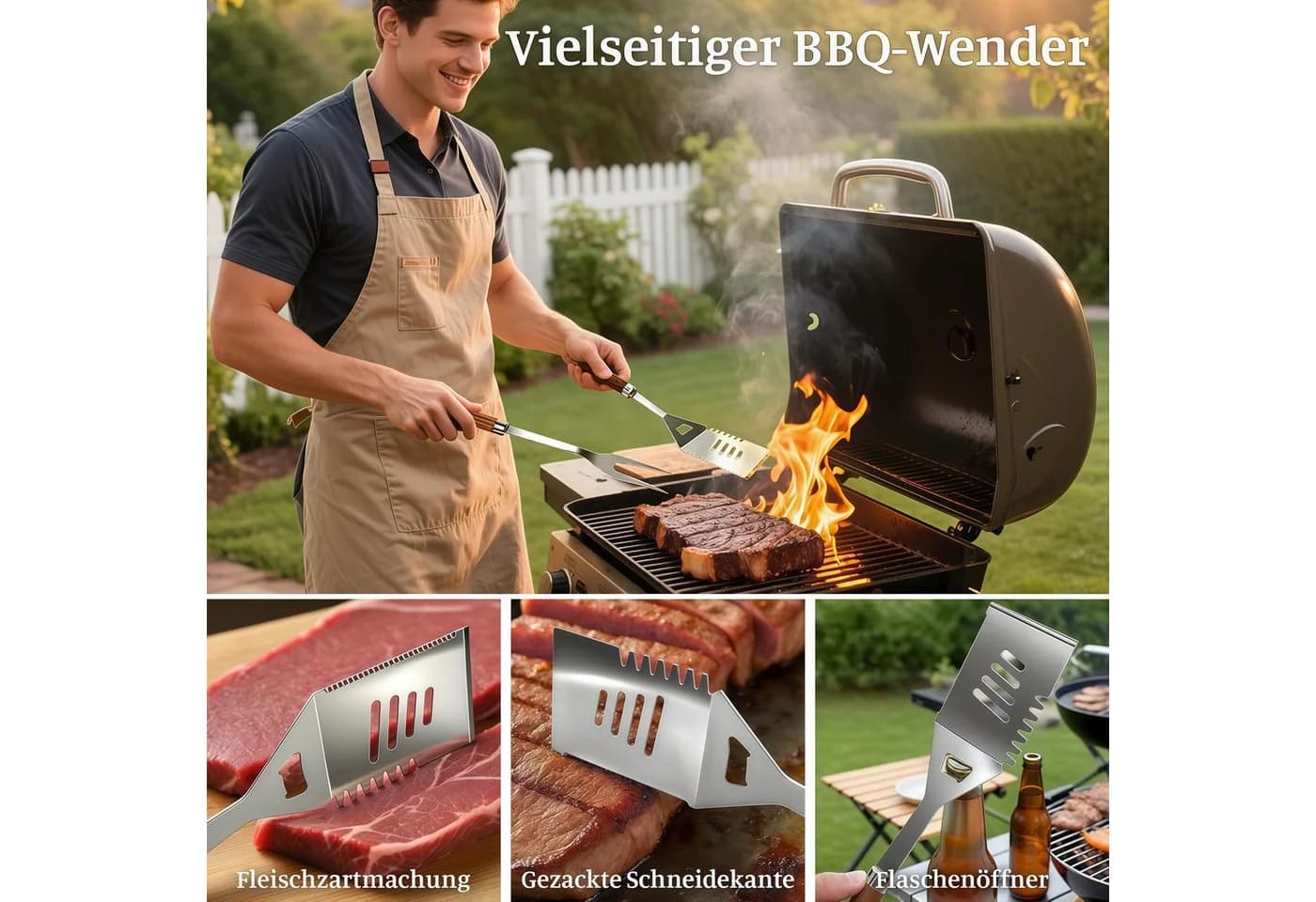 ibettertec Grillbesteck-Set 11-tlg. Edelstahl Schwarz