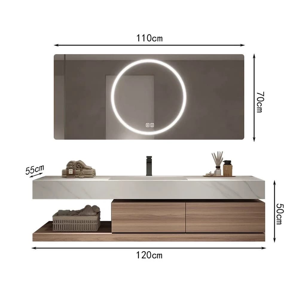 Muxing Badmöbel-Set mit Sinterstein-Becken, LED-Spiegel & Unterschrank - Bild 4